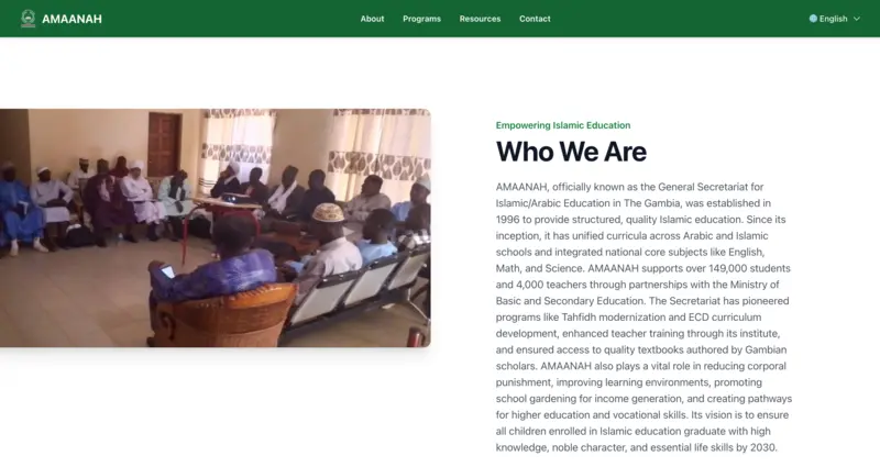 Amaanah corporate website — Who We Are page preview
